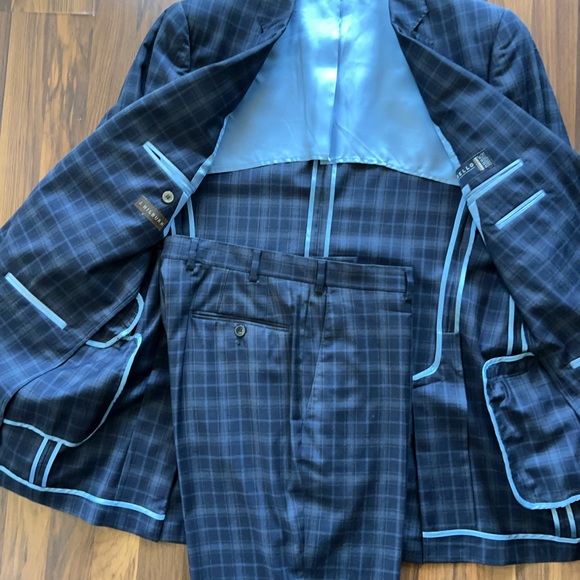 J. Hilburn Suits & Blazers Custom Jhilburn Suit In Navy Blue Plaid